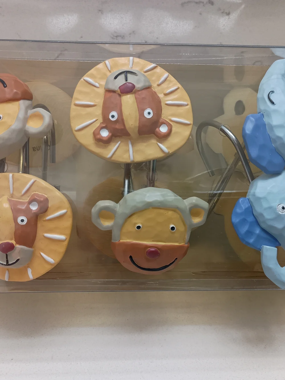 Vintage 2005 Animal Safari Shower Hooks Elephants, Lions, And Monkeys Set Of 12